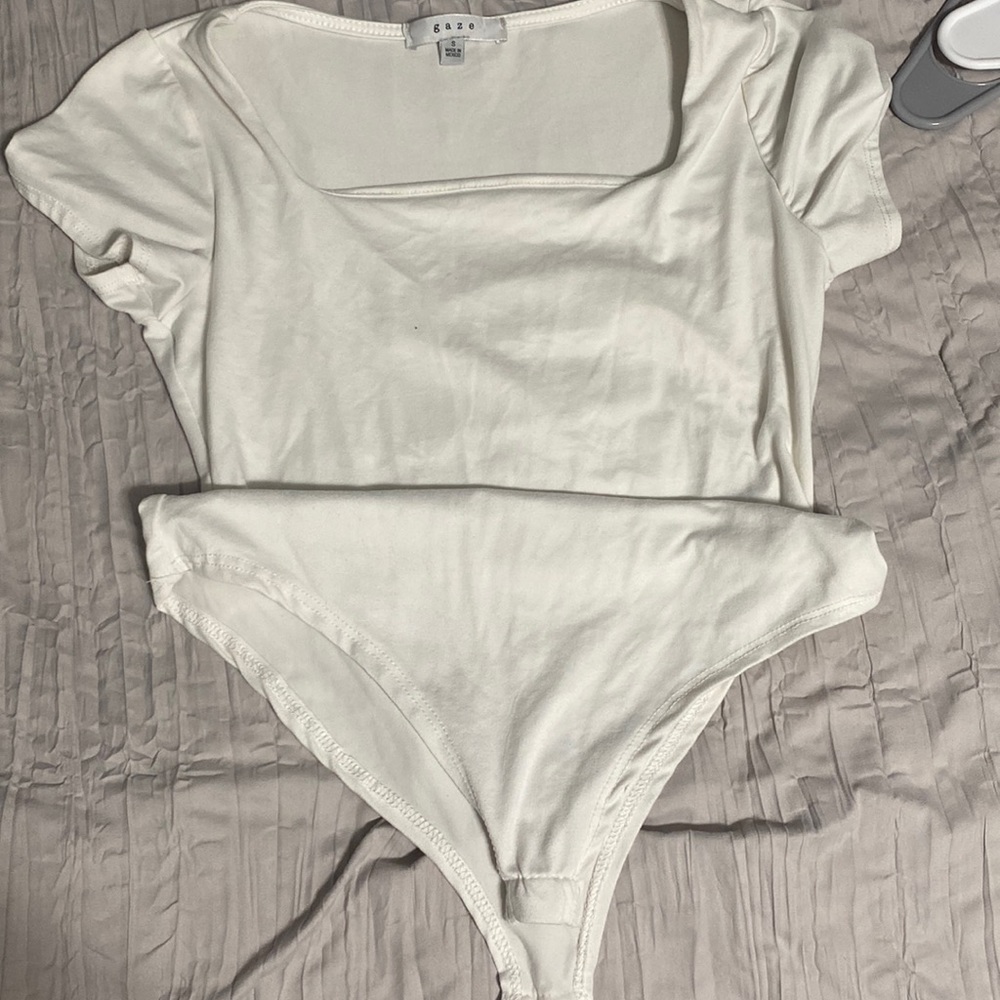 white body suit with square neck